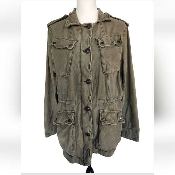 Free People Not Your Brothers Surplus Jacket Pockets Drawstring Waist Olive Sz M - Picture 2 of 12